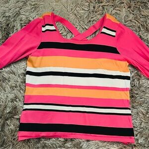 Cable & Gauge Pink and Black 3/4 Sleeve Criss Cross in the back Blouse